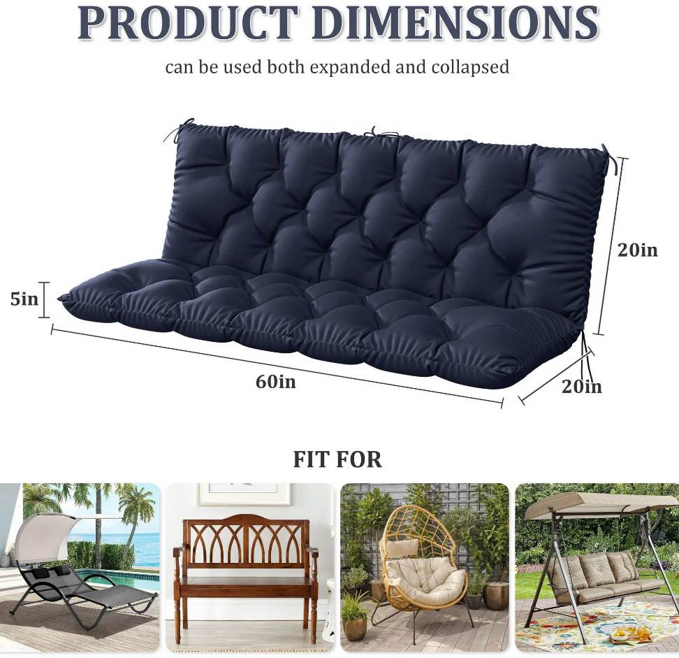 Condition photo showing Good Condition for kimunuk outdoor porch swing cushion  60  x 40  x 5  waterproof bench chair replacement cushion with 6 ties for patio  navy blue