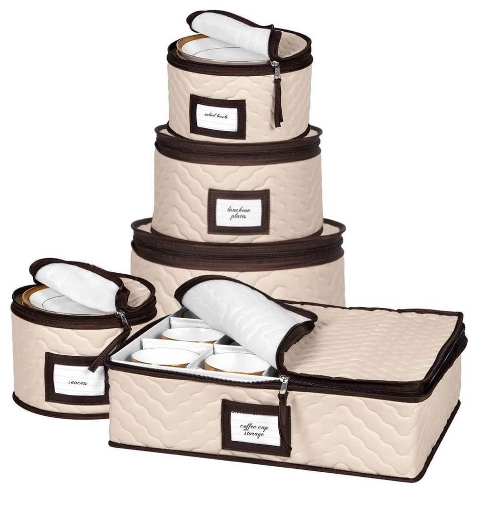 China Storage Containers 5-Piece Set Moving Boxes for Dinnerware  Glasses  Plates  Mugs and Saucers Sturdy Quilted Microfiber Dish Organizer with Dividers for Seasonal Storage - Holds Set of 12