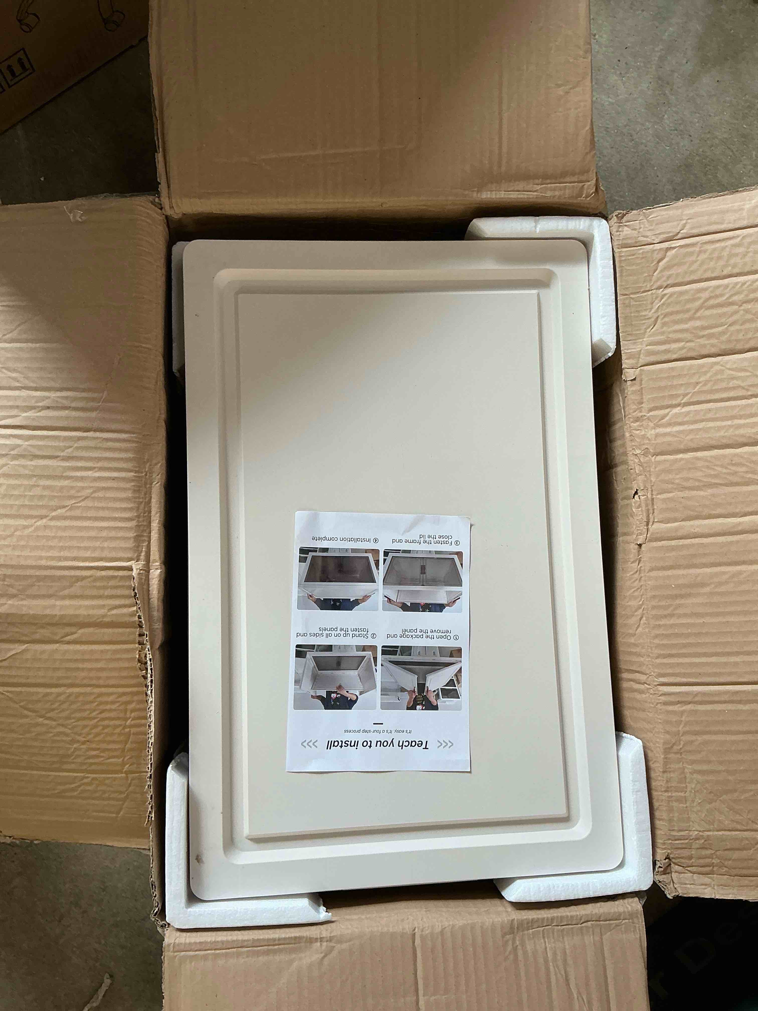 Condition photo showing New/Like New for OHHSUN 60QT Storage Bins with Lids - Folding Storage box with Doors and Wheels  Collapsible Plastic Storage Bins for Closets  Stackable Storage Organizer  Storage Containers for Closet  3 Pack Cubes