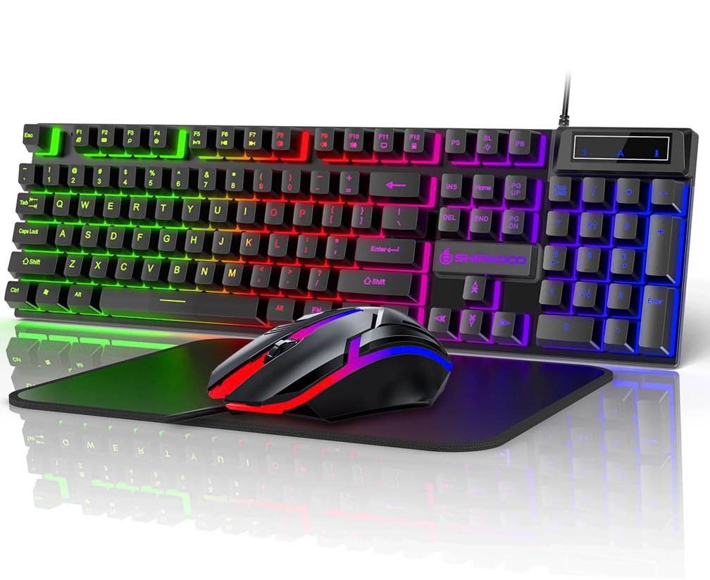 Wired Gaming Keyboard & Mouse Combo, RGB Backlit Mechanical Gaming Keyboard Mouse W/ Multimedia Keys, Anti-ghosting Keys, Spill-Resistant for Windows PC Gamers Desktop Computer Laptop,Black