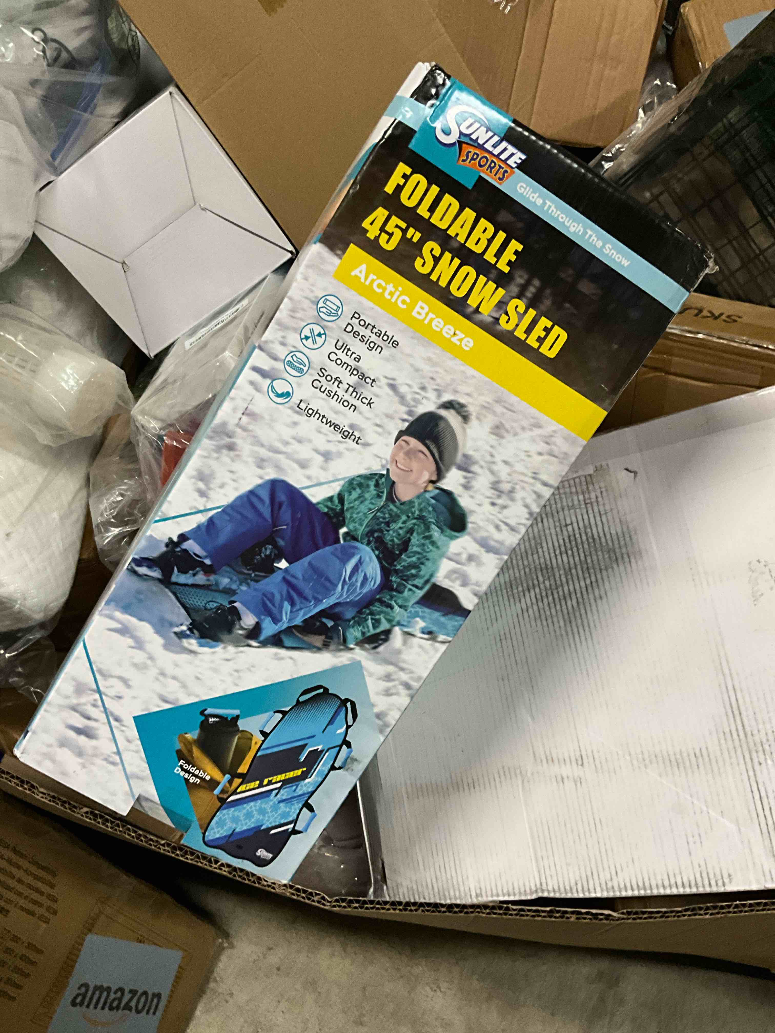 Condition photo showing Good Condition for Sunlite Sports 45” Snow Sled – Foldable or Foam Style Toboggan for Kids & Adults, Reinforced Bottom, Durable Stitching & Ergonomic Handles – Lightweight & Portable Winter Sled 2.2) Arctic Breeze 45" Foldable Sled Gift Version