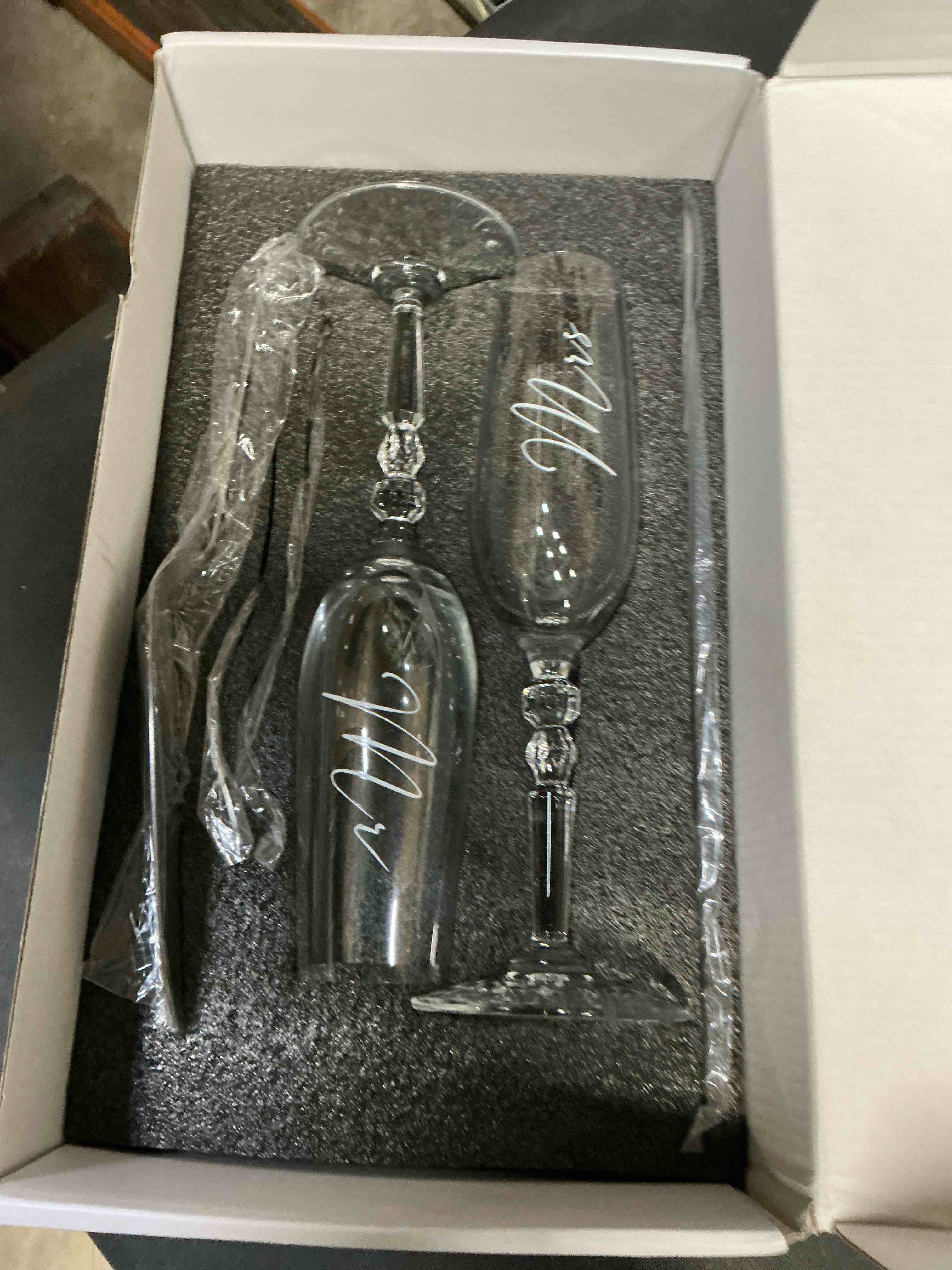 Condition photo showing New/Like New for Wedding Cake Knife and Server Set with Forks, Classical Style Crystal Champagne Flutes Toasting Glasses for Bride and Groom, Wedding Gifts for Couples, Engagement and Bridal Shower Gifts Silver