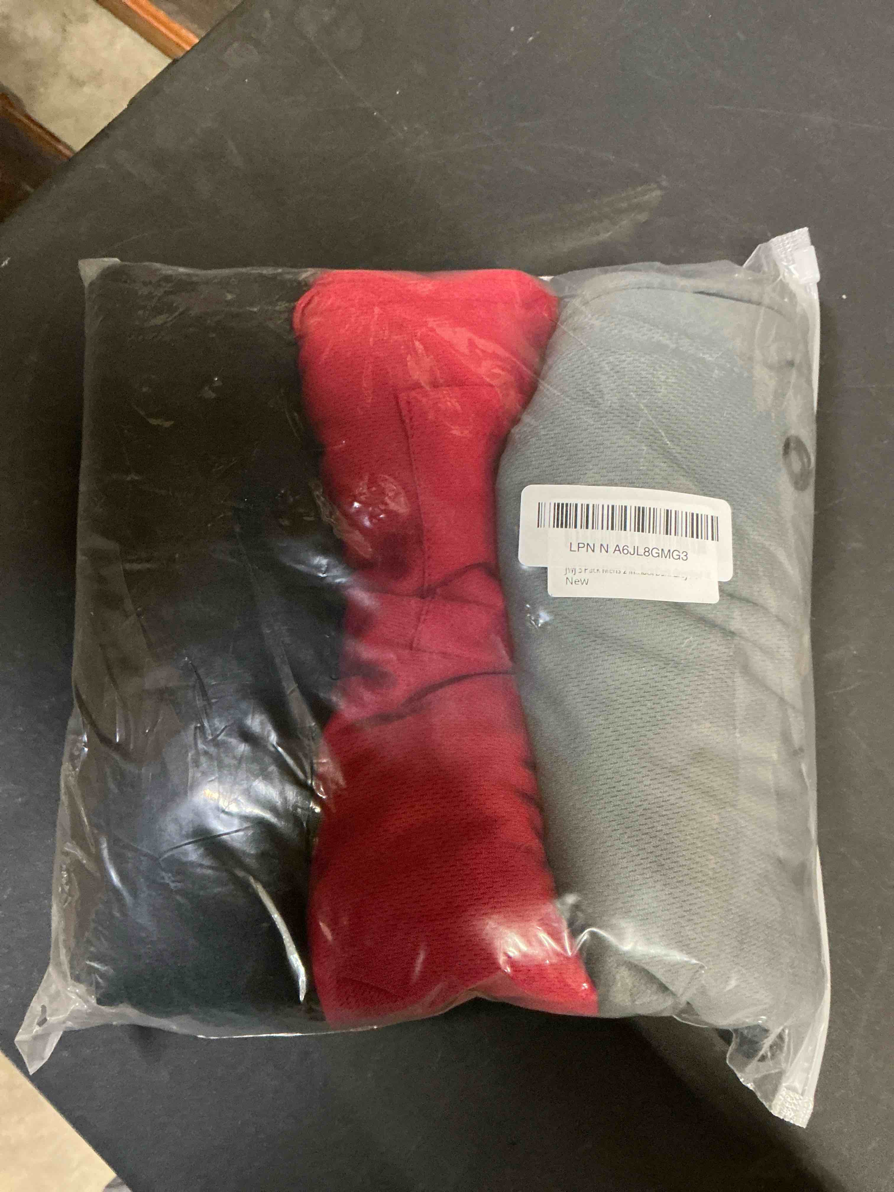 Condition photo showing Good Condition for JWJ Mens 2 in 1 Running Shorts Quick Dry Gym Athletic Workout Clothes with Side Pockets X-Large 3 Pack-black/Dark Grey/Red
