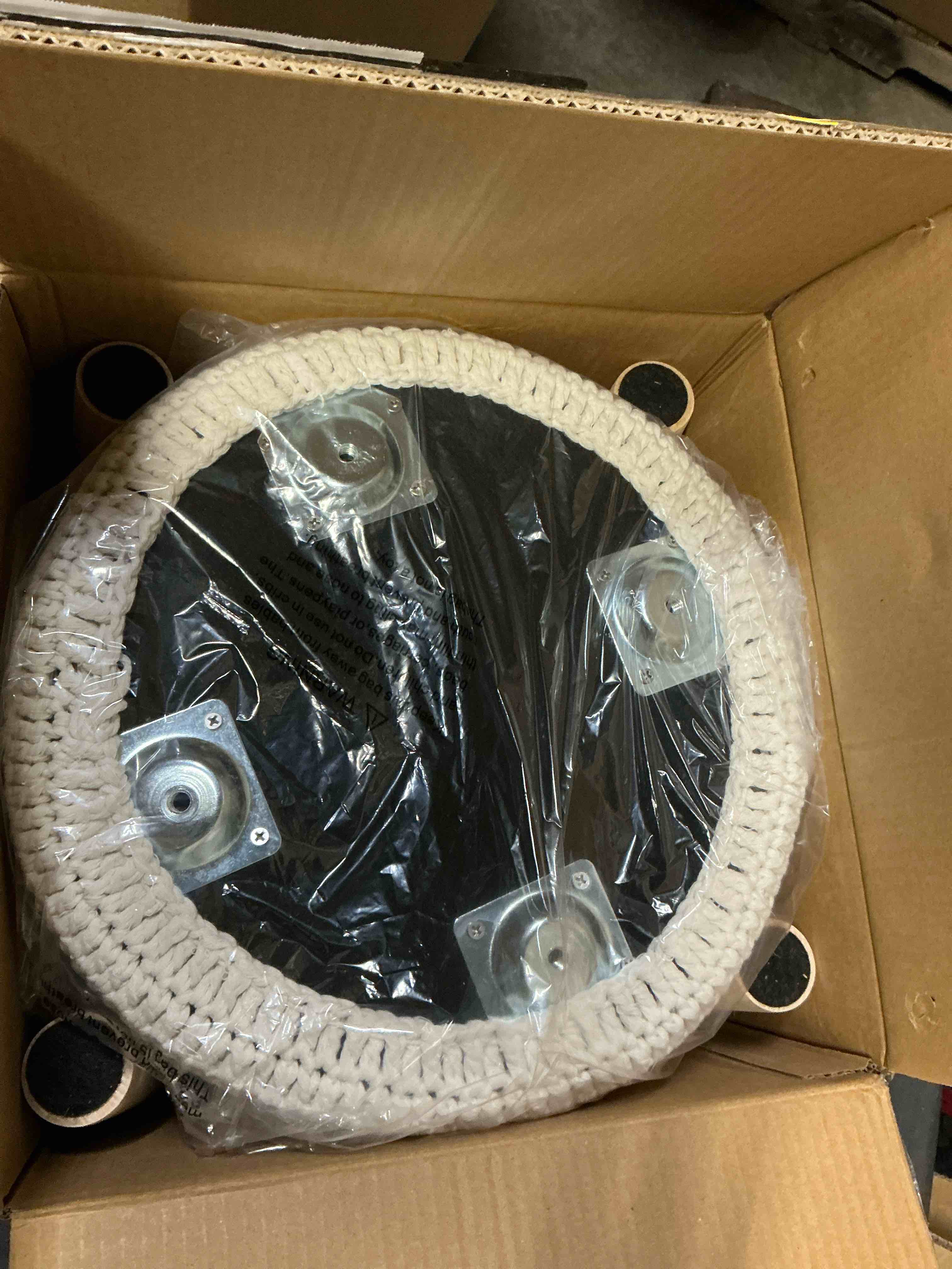 Condition photo showing New/Like New for Wimarsbon Pouf Ottoman, 100% Cotton Knitted Boho Footstool, Round Footrest with Non-Skid Wood Legs, Home Décor Handmade Pouffe, Leisure Floor Step Stool for Living Room (Beige)