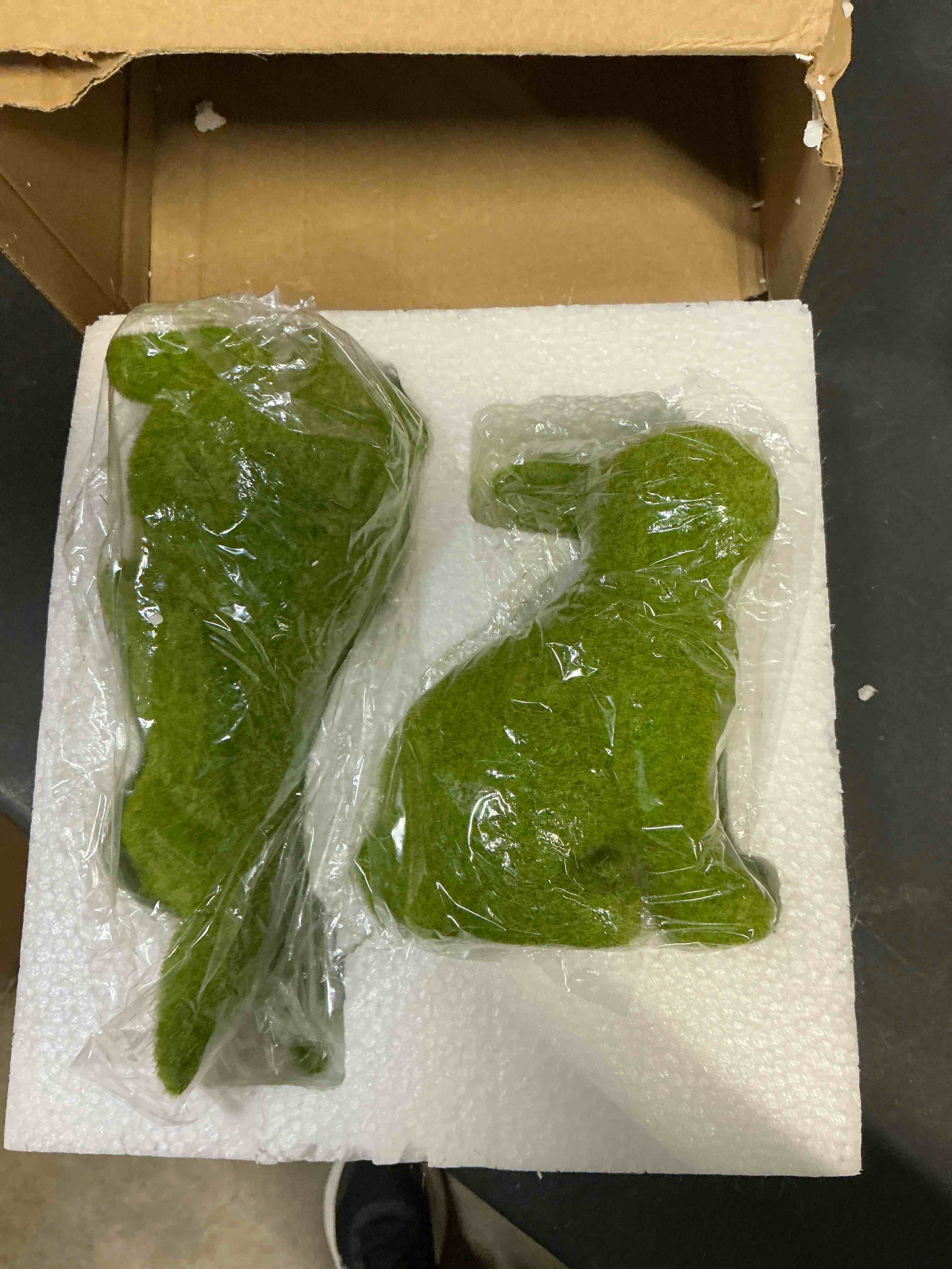 Condition photo showing New/Like New for 2 PCS Moss Bunny Decorative Figurines Flocked Resin Easter Bunny Decor Green Moss Bunnies for Spring Indoor Table and Bookshelf Decorations Home Rabbit Decorations(Large)