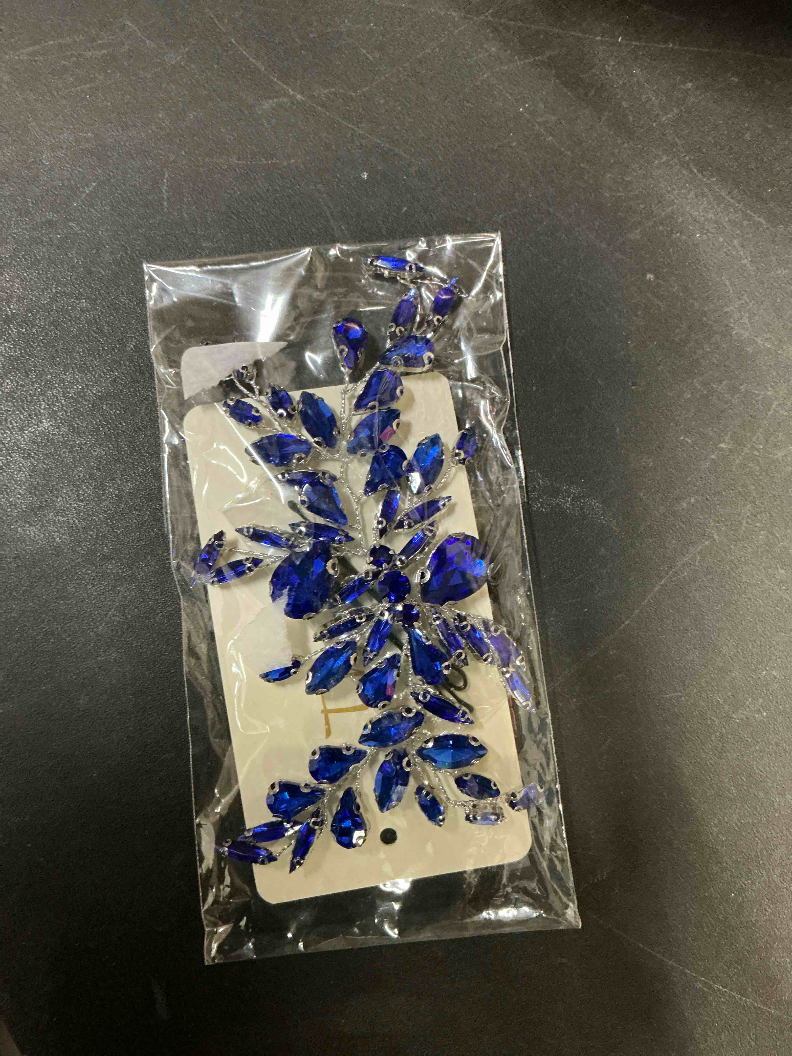 Condition photo showing Good Condition for Vintage Blue Crystal Headband Wedding Bridal Bridesmaid Side Headpiece Handmade Silver Hair Accessories (Blue)