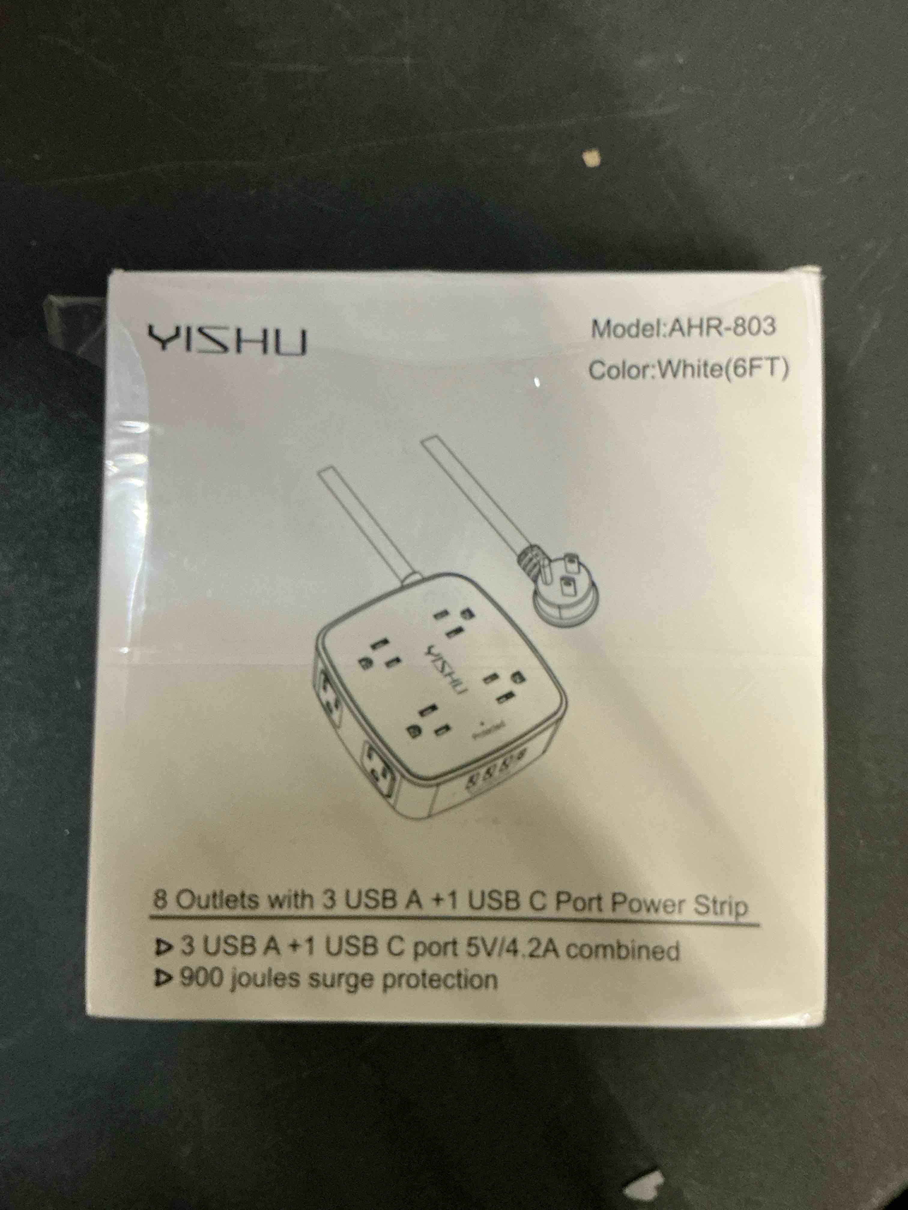 Condition photo showing New/Like New for 6 Ft Surge Protector Power Strip - 8 Widely Outlets with 4 USB Ports, 3 Side Outlet Extender with 6 Feet Extension Cord, Flat Plug, Wall Mount, Desk USB Charging Station, ETL,White 6 ft (Round Cord) White