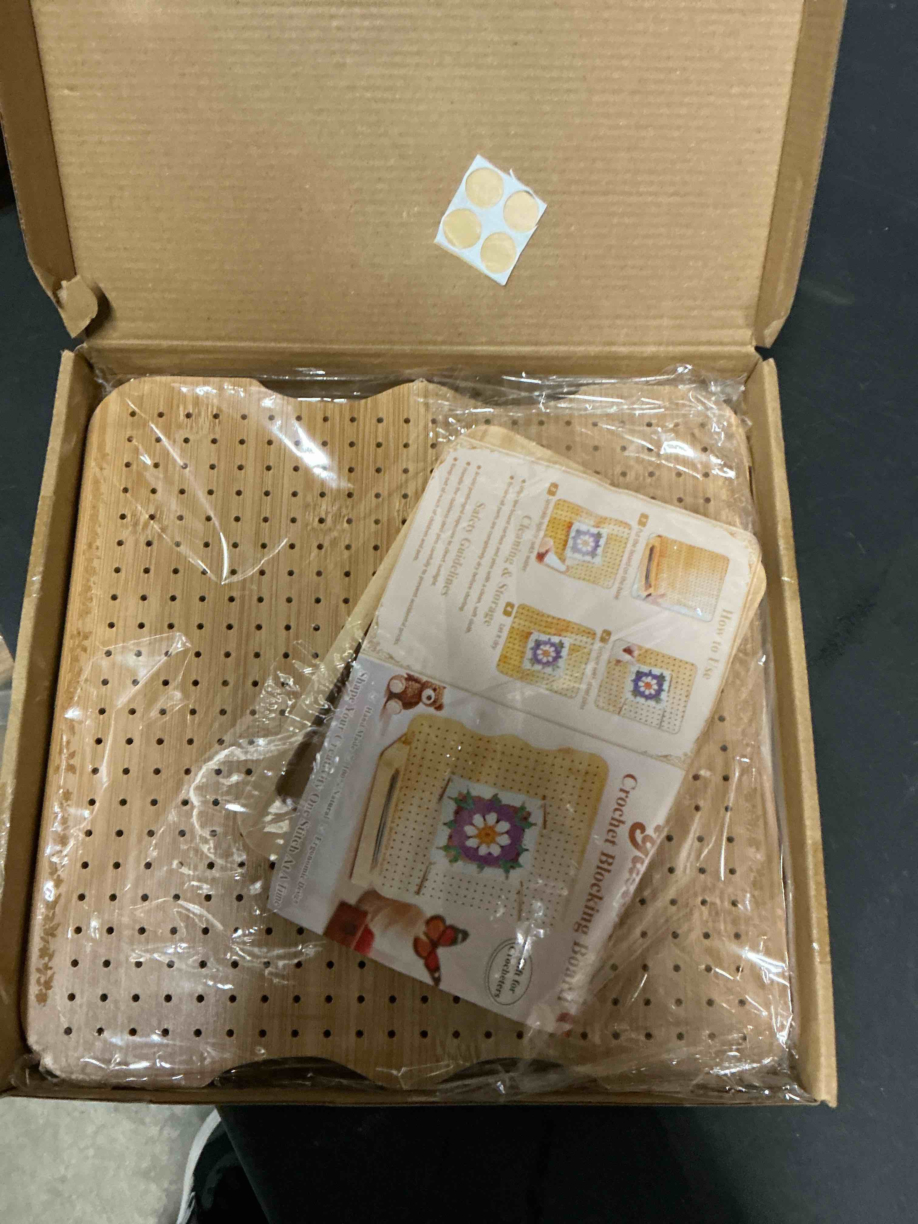 Condition photo showing New/Like New for Yalumo Crochet Blocking Board with 20 Pegs, Granny Square Blocking Board with Engraved Pattern for Crochet Projects and Knitting, 11.8 Inch Wooden Crocheting Accessories Gifts for Crocheters