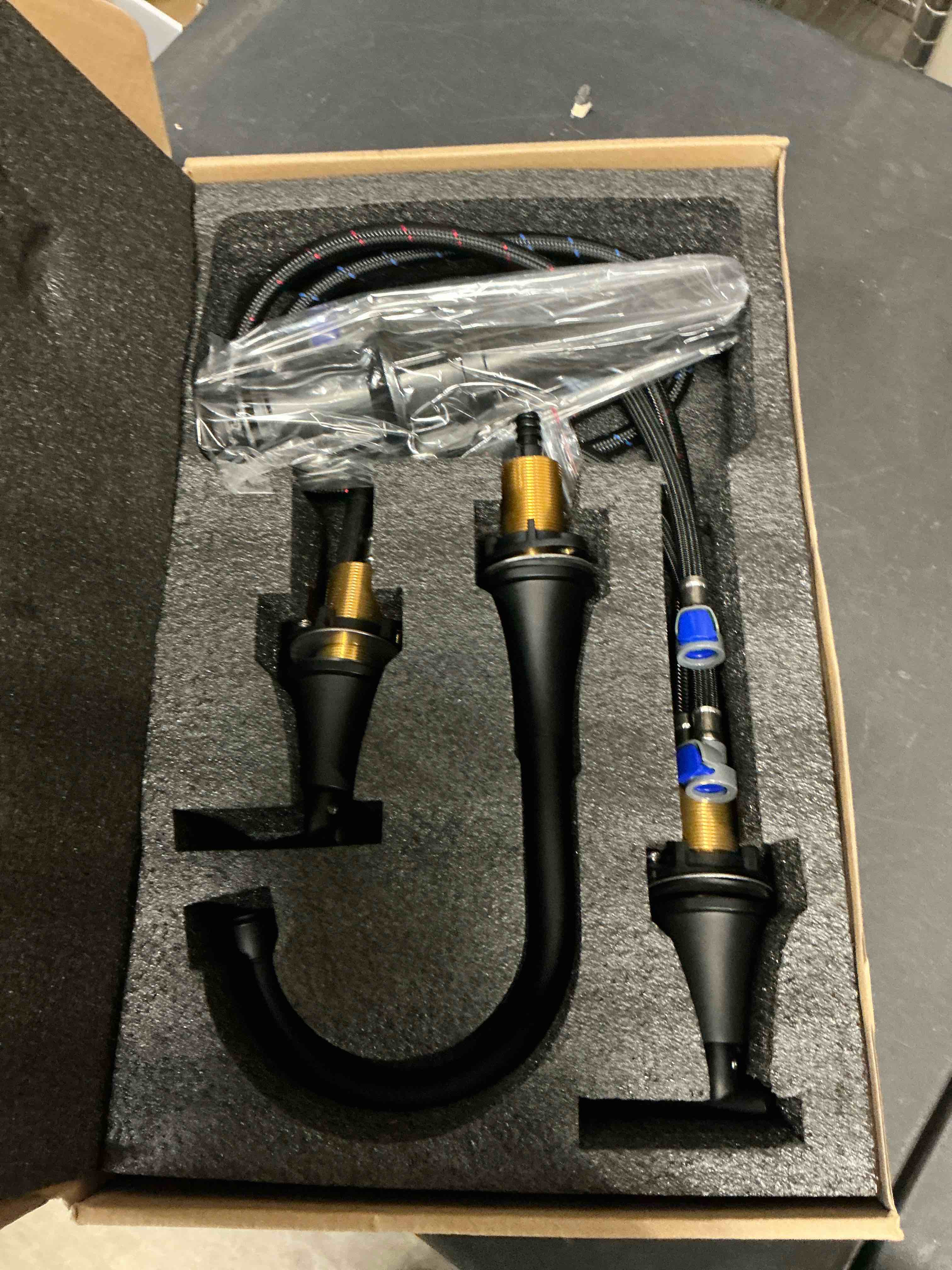 Condition photo showing New/Like New for Bathroom Faucets for Sink 3 Hole, Hurran Matte Black Bathroom Sink Faucet with Pop-up Drain and Supply Lines, Stainless Steel Lead-Free Widespread Faucet for Vanity RV Farmhouse Sink 8 Inch Matte Black