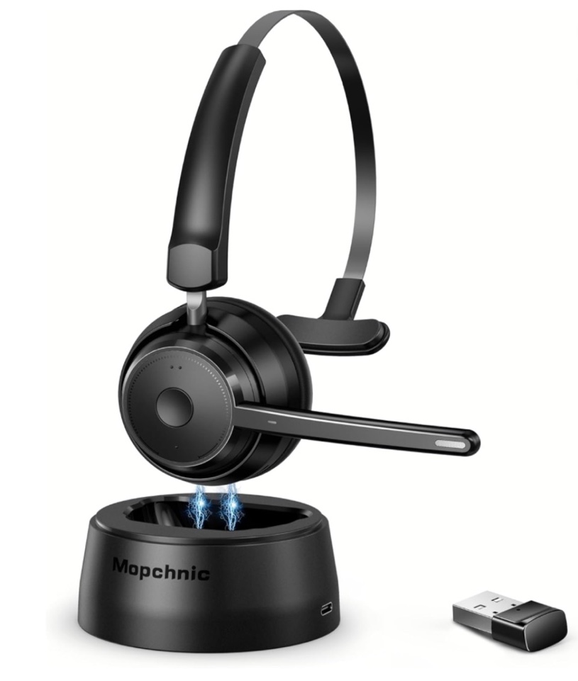 Bluetooth Headset, Wireless Headphone with AI Noise-Canceling Microphone On Ear Wireless Headset with USB Dongle for Computer Office Black