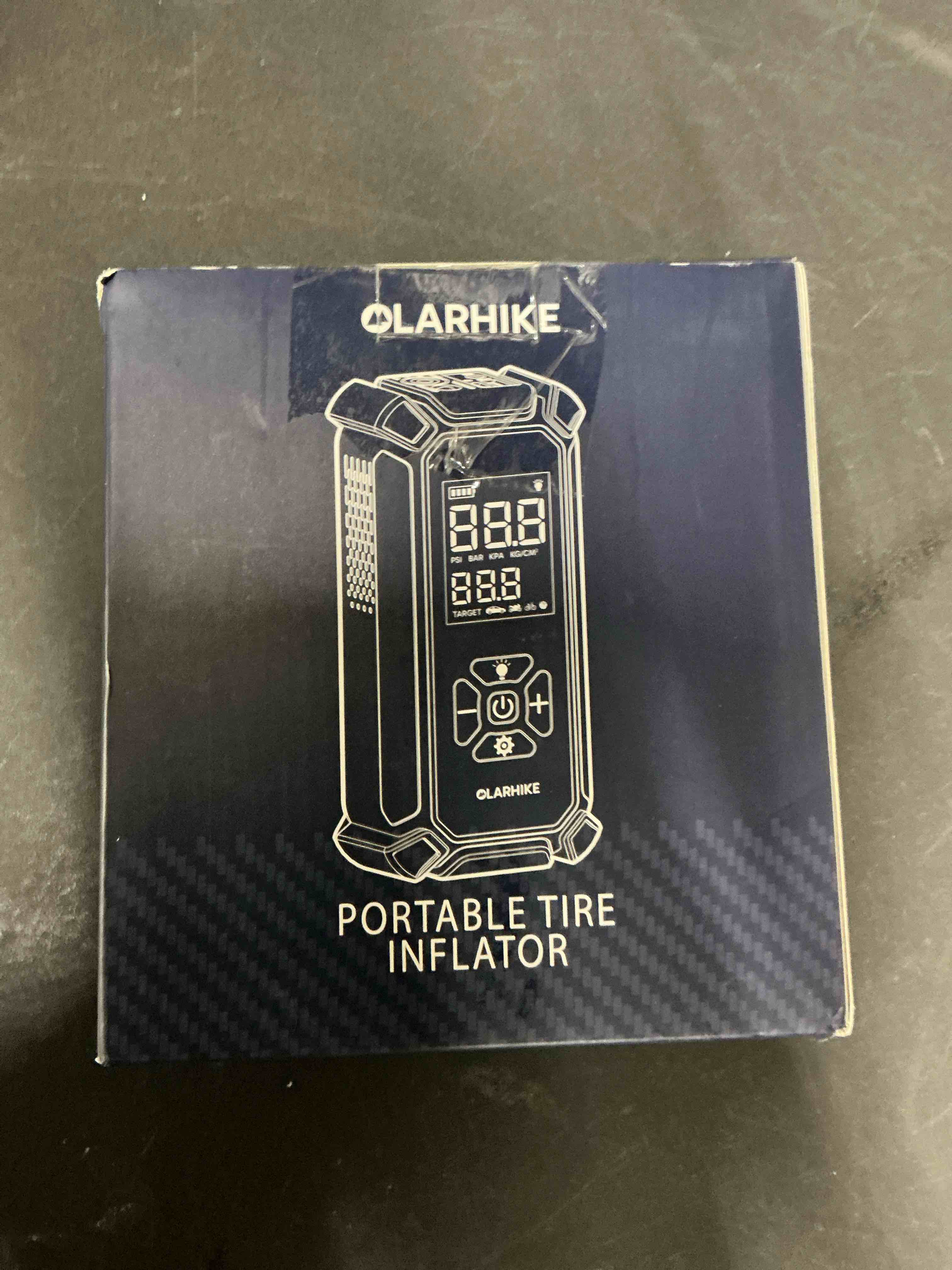 Condition photo showing New/Like New for OlarHike Cordless Tire Inflator Portable Air Compressor, 150PSI Dual Power - 6000mAh & 12V DC, Air Pump for Car Tires, Bike, Motorcycle, Balls with LED & Digital Pressure Gauge, Car Gifts