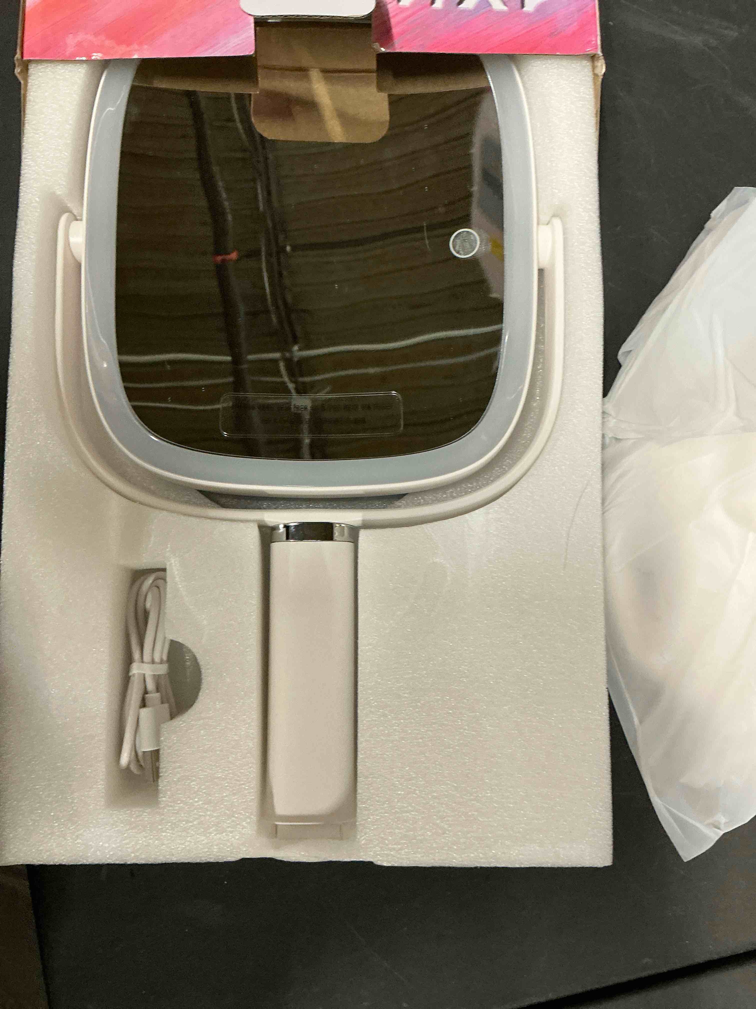 Condition photo showing Good Condition for Lighted Makeup Mirror, 2600mAh Rechargeable 1x/10x Magnifying Vanity Mirror, 8.5" Height Adjustable Makeup Mirror with Lights 3 Color, 360° Rotation 2-Sided Light up Large Desk Mirror, Gifts for Women White-10x