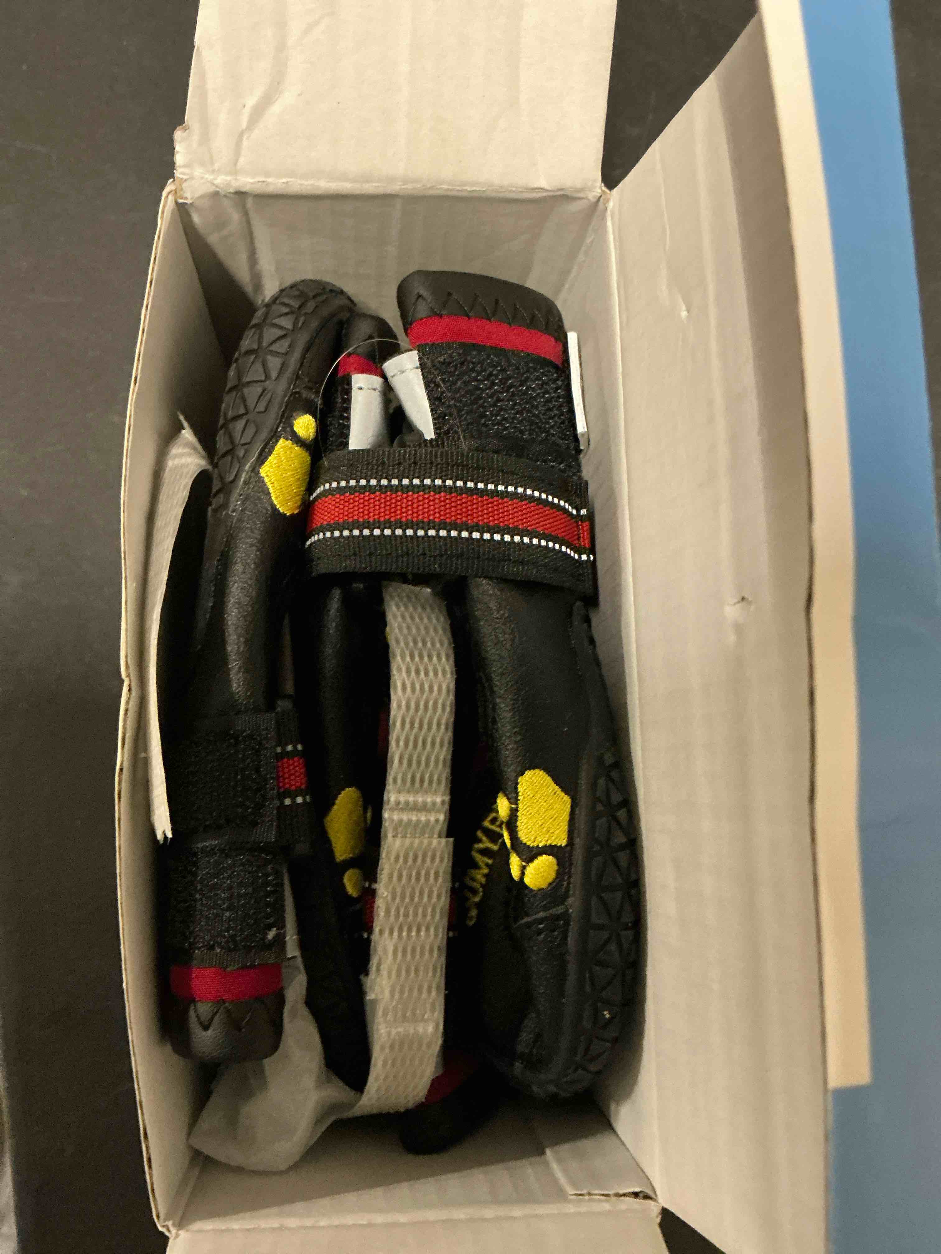 Condition photo showing Good Condition for QUMY Dog Shoes for Large Dogs, Medium Dog Boots & Paw Protectors for Winter Snowy Day, Summer Hot Pavement, Water-Resistant in Rainy Weather, Outdoor Walking, Indoor Hardfloors Skid-Resistant Sole Red Size 6: 2.6''x3.0''(W*L) (Pack of 4)