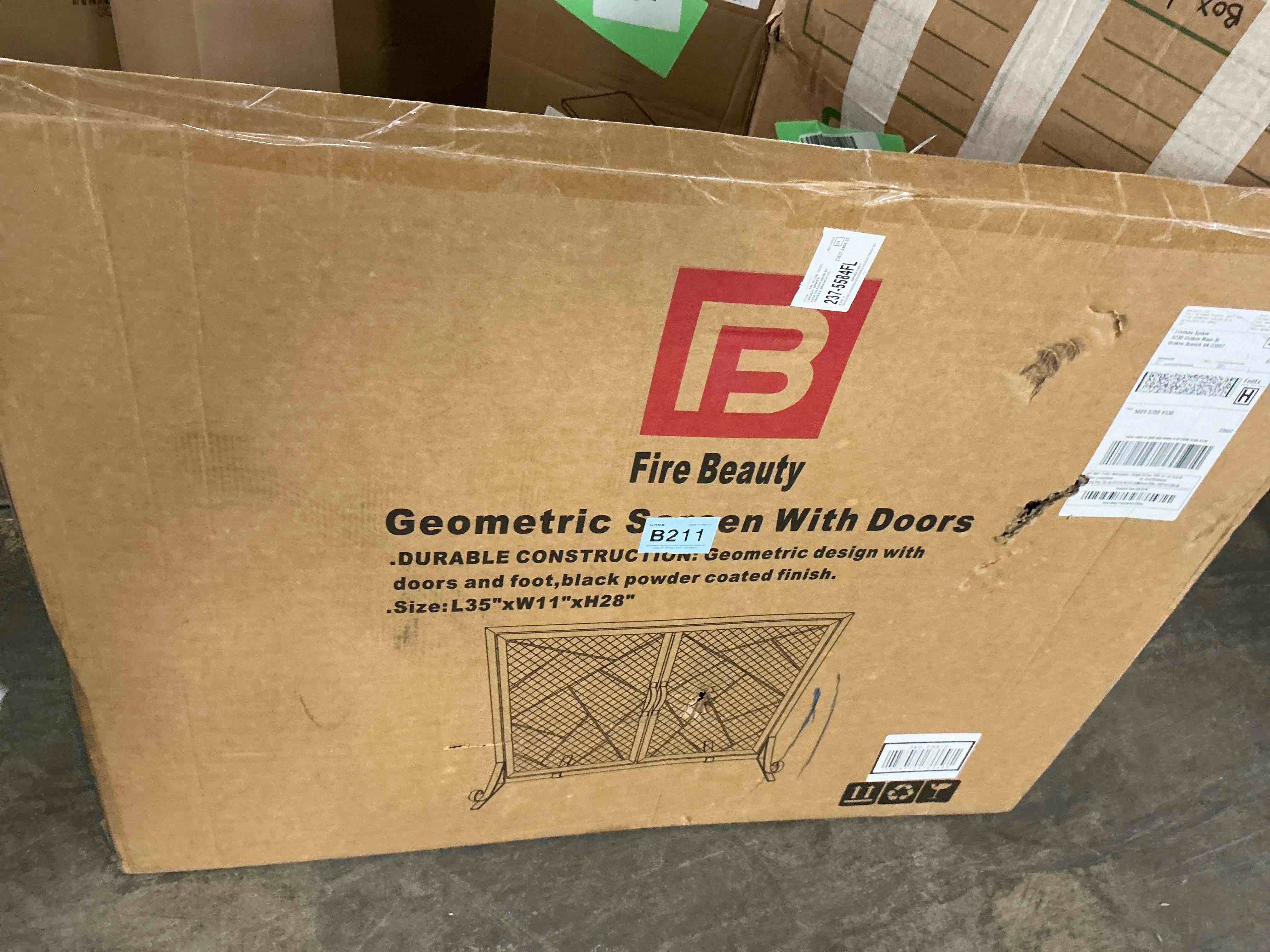 Condition photo showing Good Condition for Fire Beauty Fireplace Screen with Hinged Doors Cast Iron Border Sturdy Steel Frame Durable Metal Mesh Decorative Spark Guard Black Finish(Middle)