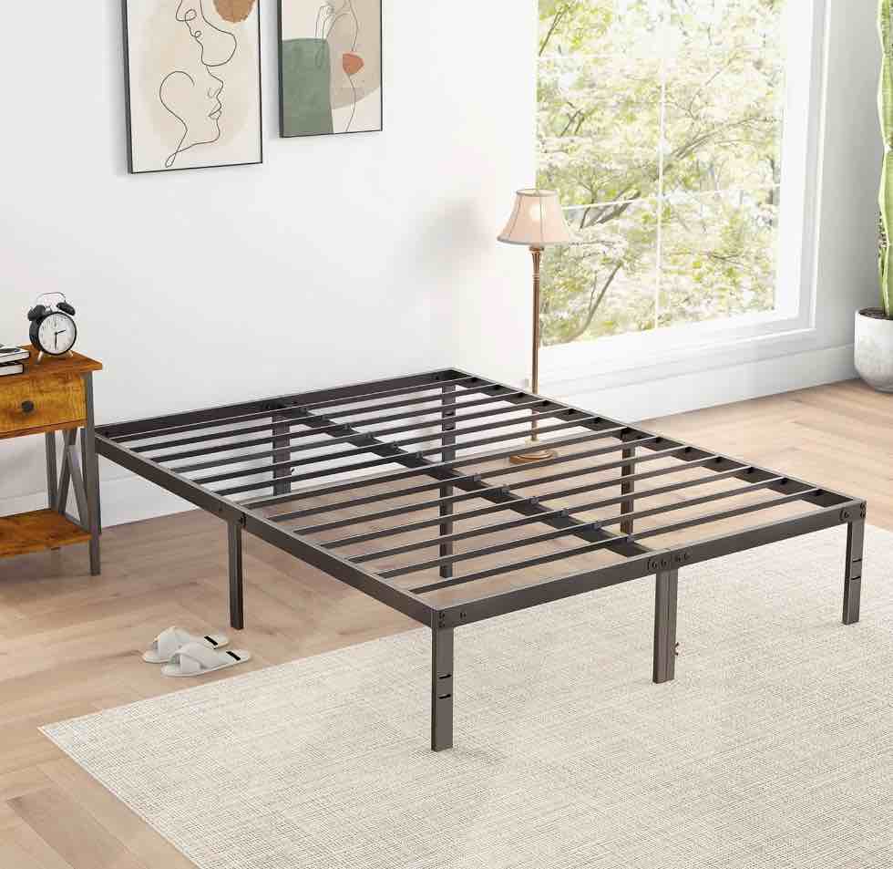 Edx 14" High Full Size Bed Frame No Box Spring Needed, Heavy Duty Metal With Sturdy Steel Slat Support And Under Bed Storage Full