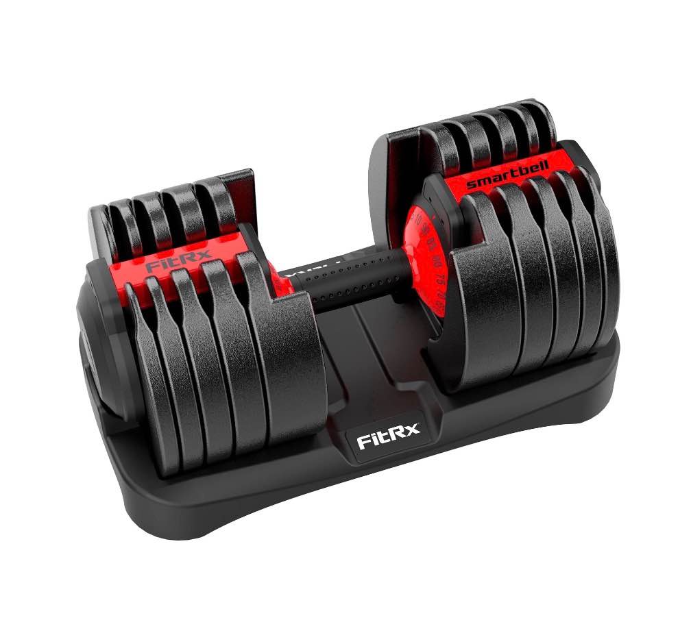 fitrx smartbell xl, 90lb adjustable dumbbell set with quick-select weights for home gym