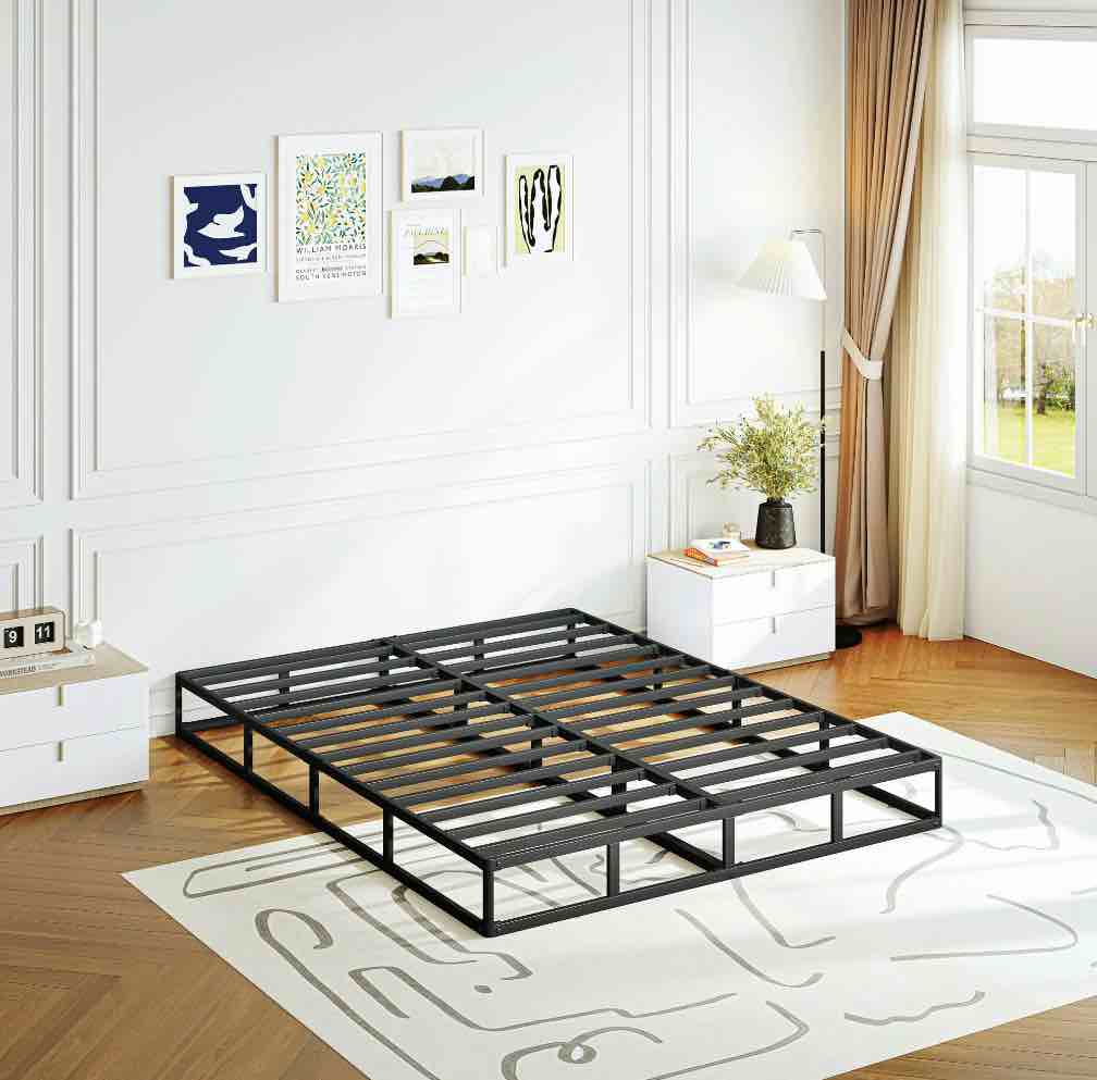 uliesc queen box spring, 7 inch queen size box spring only, metal box spring queen with fabric cover, sturdy mattress foundation, noise free, non-slip