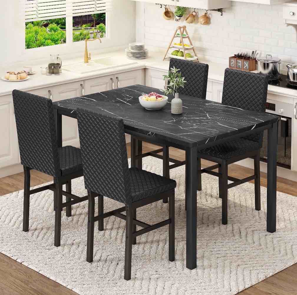 recaceik 5 piece modern mdf dining table set, black