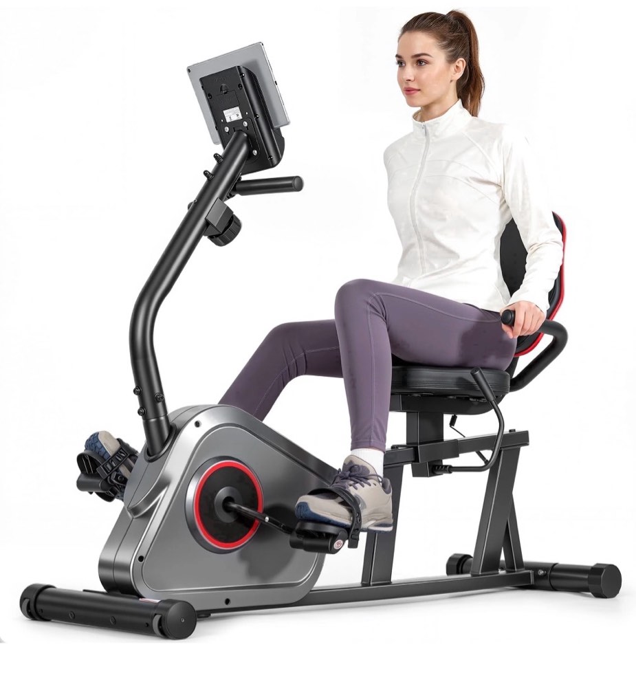naipo recumbent exercise bike stationary bike 300lbs weight capacity indoor exercise bike for seniors with 8 levels magnetic resistance with lcd monitor heart rate handle for home