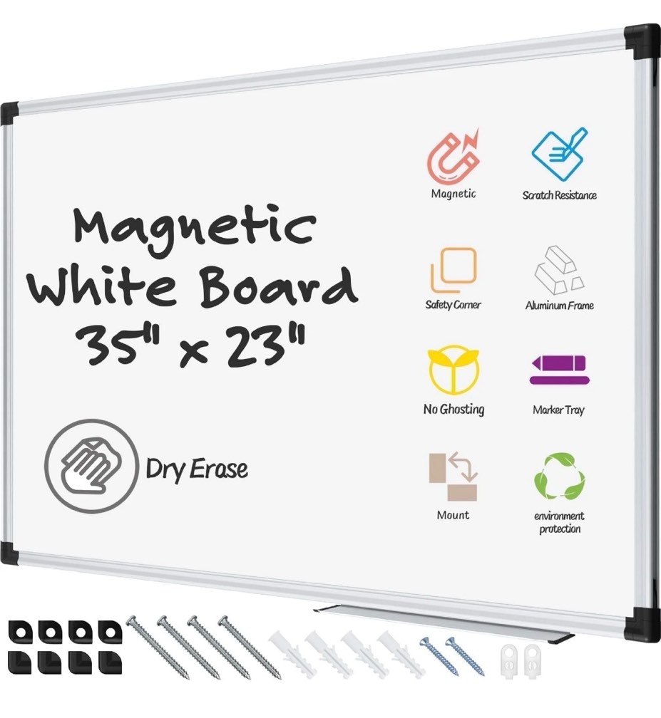 agcan dry erase board 23" x 35" magnetic whiteboard 3'x2' dry white marker board school supplies