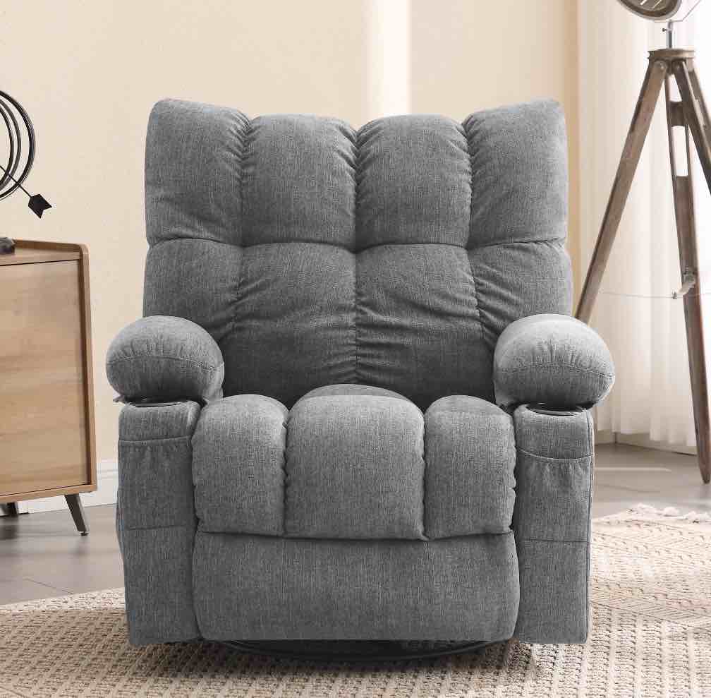 jonpony massage rocker recliner chair with vibration massage and heat ergonomic lounge chair for living room with rocking function and side pocket, 2 cup holders, usb charge port,grey