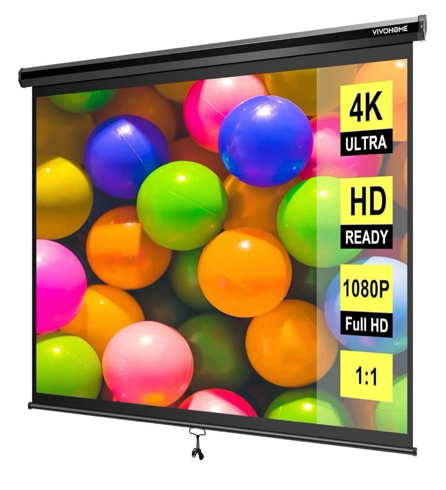 specstar 120 inch manual pull down projector screen  1:1 hd retractable projector screens for movie home theater cinema office video game  black
