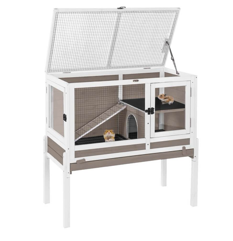 aivituvin guinea pig cages indoor rabbit hutch with removable stand anti chewing - brown