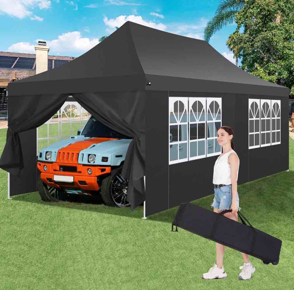 hoteel canopy 10'x20' pop up canopy tent heavy duty waterproof adjustable commercial instant canopy outdoor party canopy parties,wedding,outside patio,event,portable car canopy,black