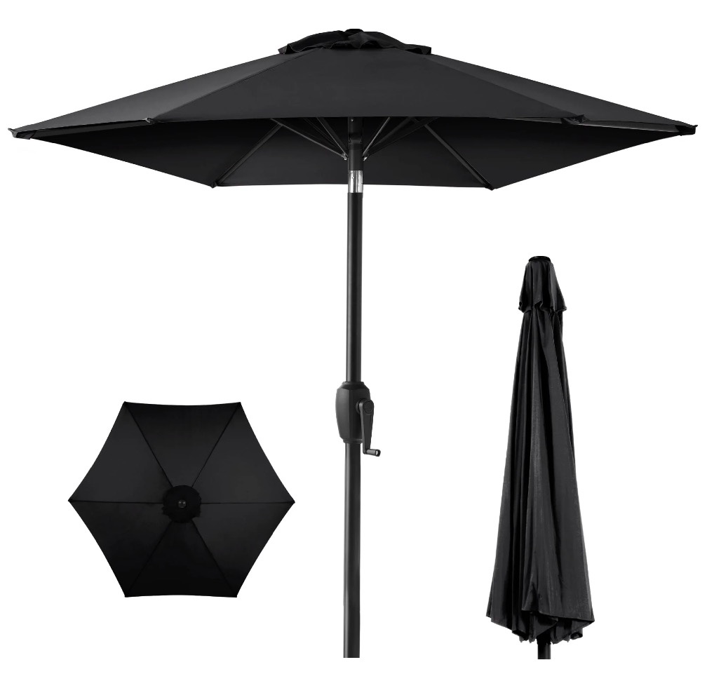 best choice products 7.5ft heavy-duty outdoor market patio umbrella w/ push button tilt  easy crank  black