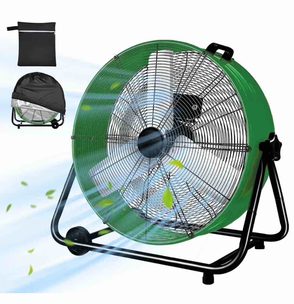 industrial fan 24" up to 8800 cfm, high velocity fan with 3 speeds, heavy duty blower equipped waterproof cover, 360° adjustment, green