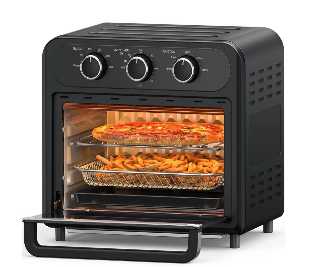 TaoTronics Air Fryer  1700W 14.8 Quart  5 in 1 Toaster Oven Countertop  Oil-Less Cooking  Stainless Steel  Black