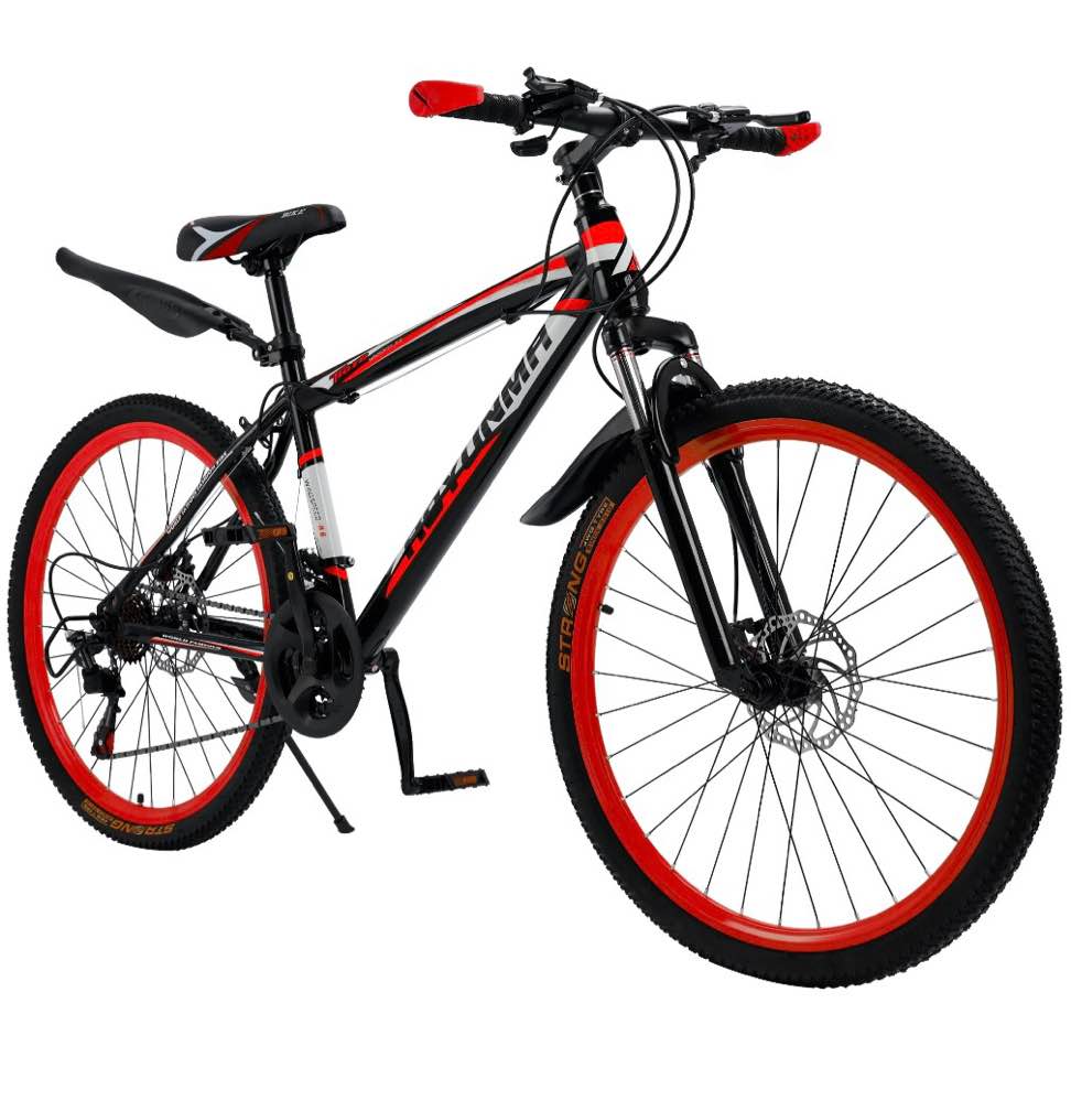 26" Mountain Bike for Men/Women, 24 Speed Shimano Twist Shifting, Front or Dual Suspension, Comfort Saddle Red/White/Blue/Green