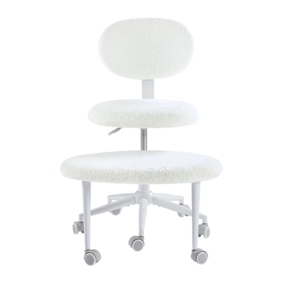 Pinmoco Ergonomic Cross Legged Chair, Wide Swivel Meditation Chair with Back Support, Height Adjustable Fleece Office Chair for Criss Cross Sitting, White