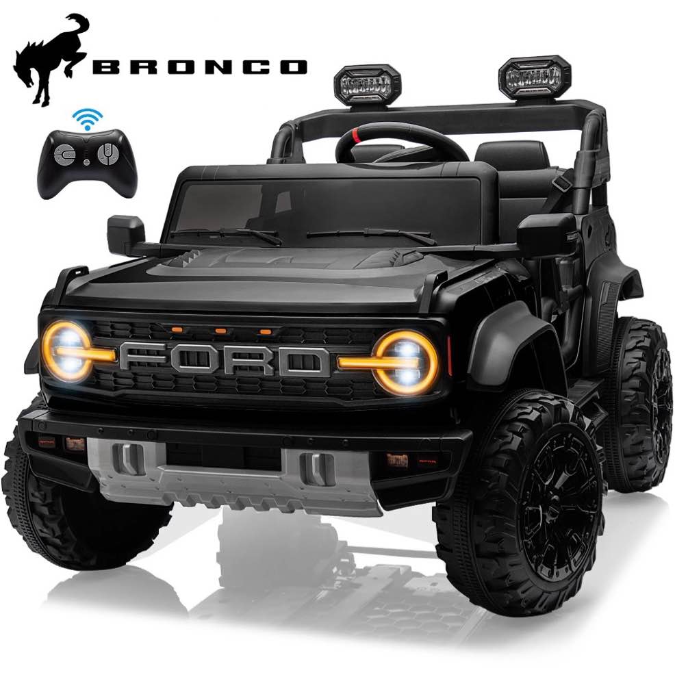 iYofe 24V 2 Seater Ride on Cars  Licensed Ford Bronco Raptor Powered Ride on Trucks with Remote Control  Spring Suspension  Bluetooth  LED Light  Ride on Toys for Kids Ages 3-8 Boy Girls Gift  Black