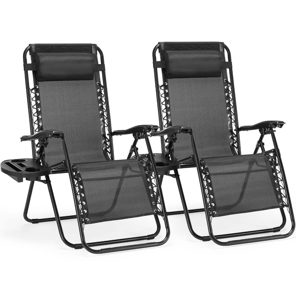 CONCETTA 2 Zero Gravity Lounge Chairs, Foldable Reclining Camping for Patio, Lawn, Beach, Black