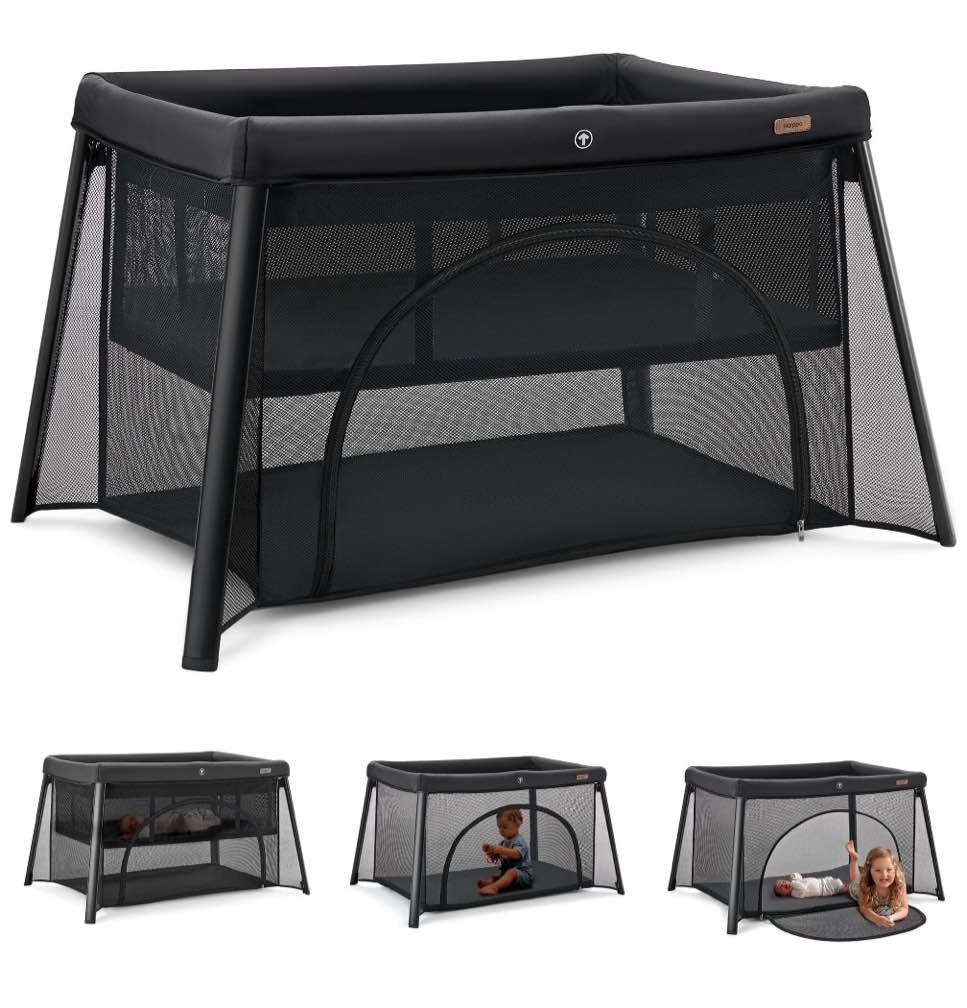 HARPPA Portable Travel Crib with Mattress, Foldable Playard for Baby and Toddler, 11lbs, Black