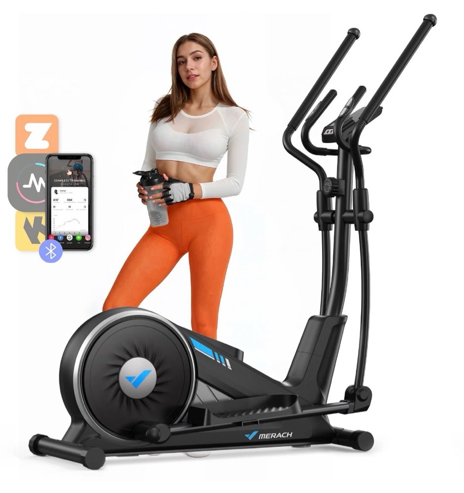 MERACH Elliptical Exercise Machine, 16 Adjustable Workout Levels Silent Magnetic Resistance Fitness Equipment, Compatible Fitness App, 350 lbs Capacity