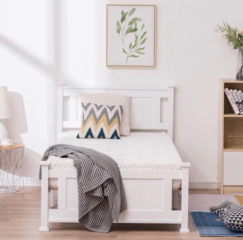 Ktaxon Twin Wood Platform Bed with Headboard  Teen Bed  White