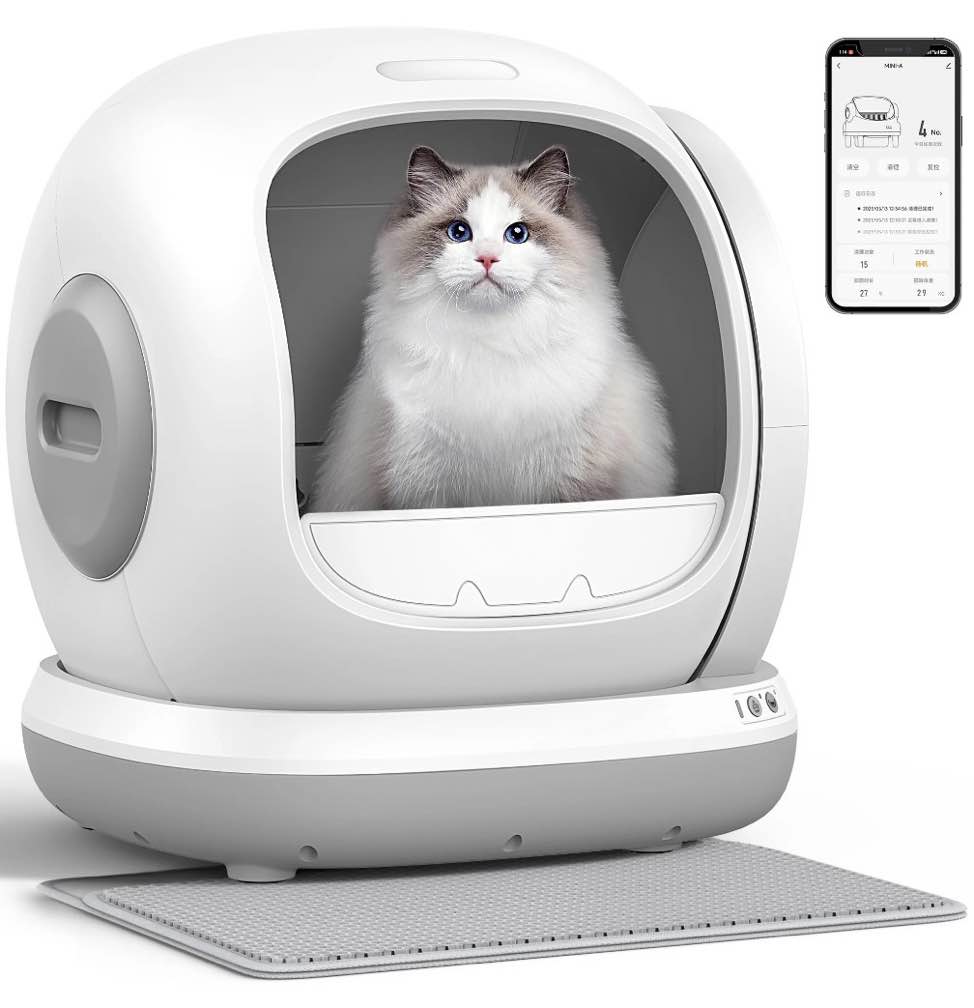 75L Smart Automatic Self-Cleaning Cat Litter Box, APP Control/Integrated Safety Protection,Gray