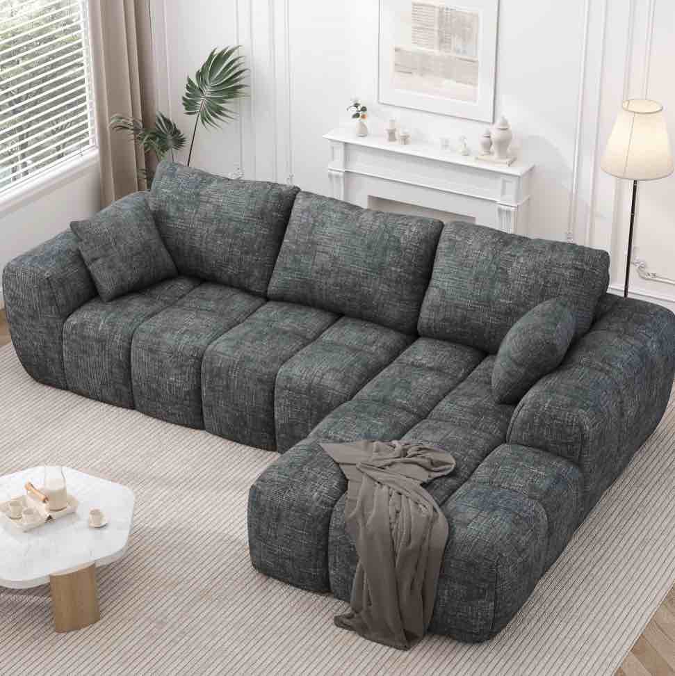 idealsoul sectional sofa, 101" l-shaped modular cloud couch,unique chenille fabric couches and sofas,compression sofa no assembly required(deep gray)