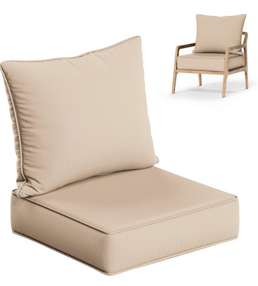 kimunuk selections outdoor deep seat cushion set 24 x 24 x 6.5 water repellant fade resistant deep seat bottom and back cushion for chair sofa and couch sand