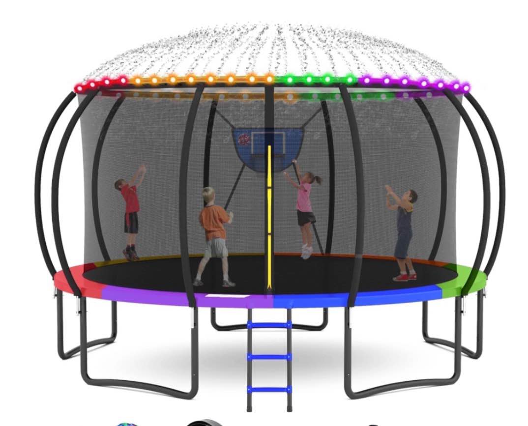 gvdv outdoor trampoline, 16' backyard recreational trampoline with enclosure for kids & adults  ( 2 box for pick up )