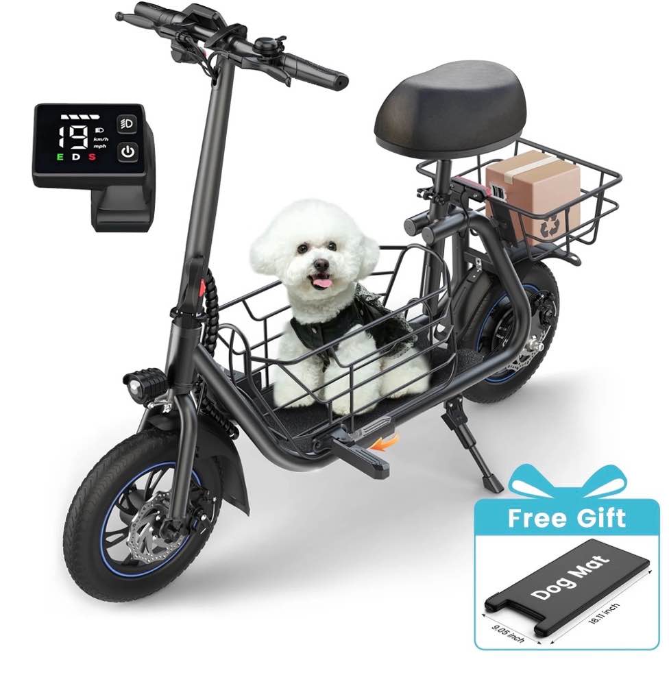 mihover 550w pet friendly electric scooter with large comfortable seat for adults - 12in electric scooter for adults with dual baskets soft mat 15miles ul2272 certified