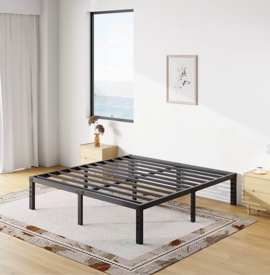 comasach 18 inch king bed frame, easy assembly, heavy duty metal platform, noise free, black king