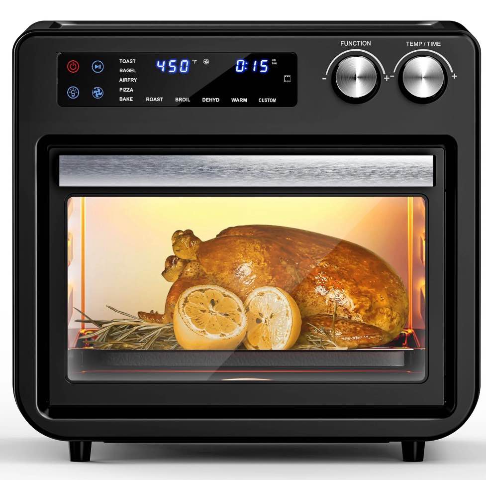 26QT Air Fryer Oven,Oil-Less Digital Touchscreen Toaster Oven with 10-in-1 Multi Function&Custom Mode, Visible Window , 1800W,Black