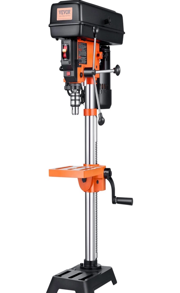 VEVOR Benchtop Drill Press, 3.2 Amp, 5-Speed Adjustable Drill Press with 650/1050/1800/2350/3100 RPM, 10-inch Swing, Cast Iron Frame, 0-45° Tiltling Worktable, Work Light, for Drilling Wood & Metal