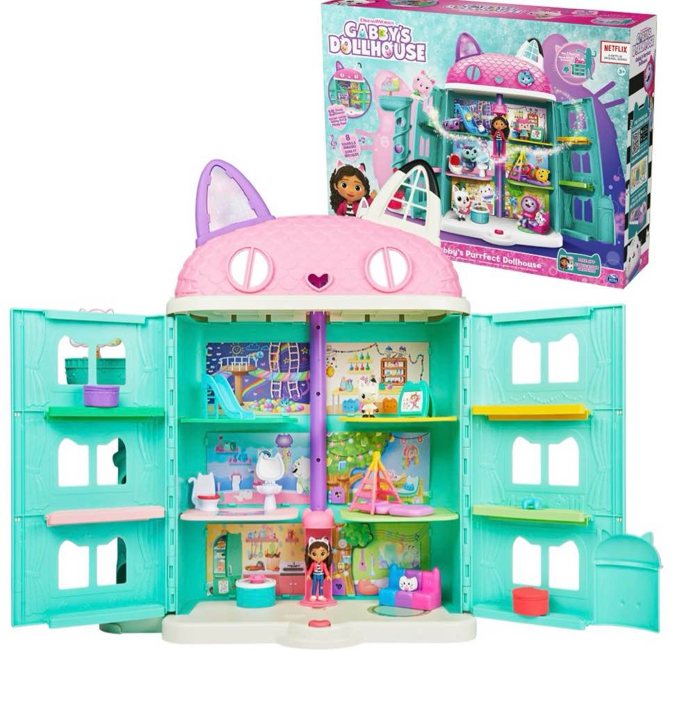 Gabby s Dollhouse  Purrfect Dollhouse 2-Foot Tall Playset with Sounds  15 Pieces