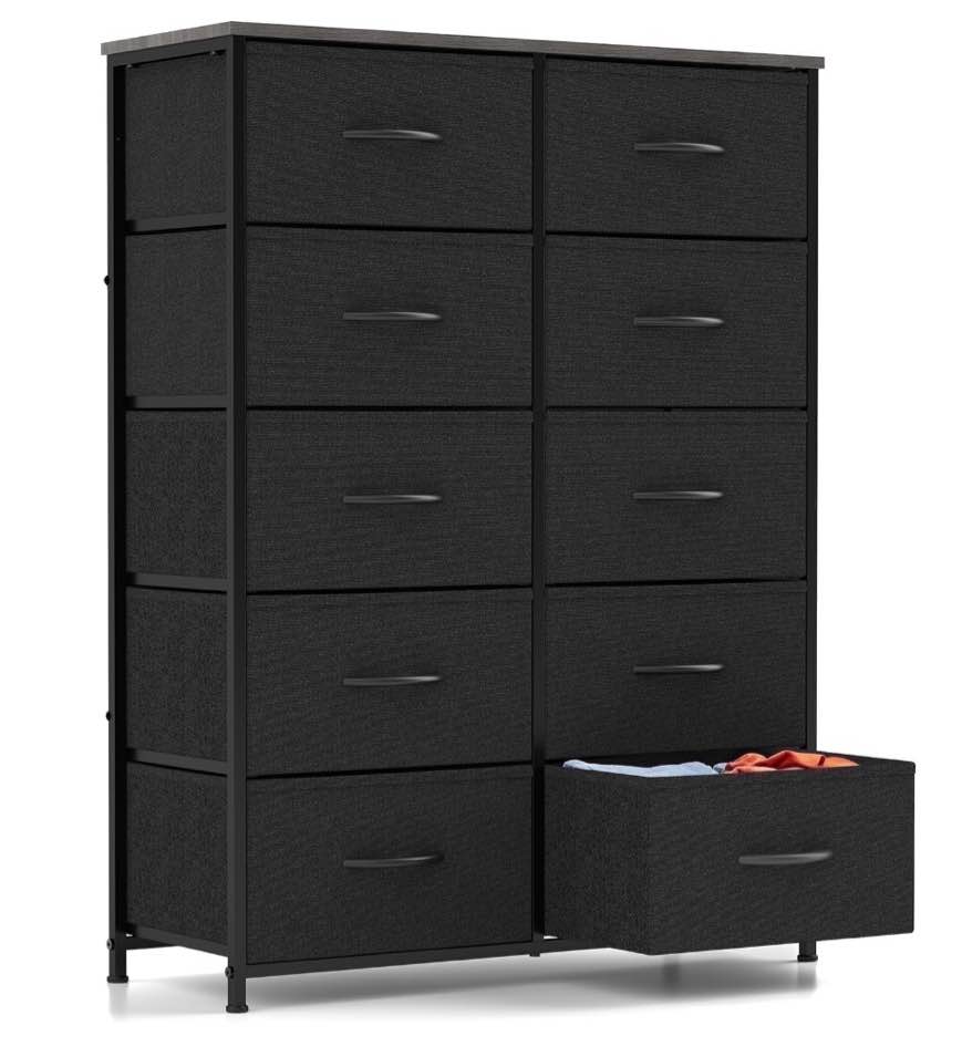 CONCETTA 10-Drawer Fabric Dresser Storage Chest for Bedroom, Closet, Entryway, Storage Furniture for Adults, Black