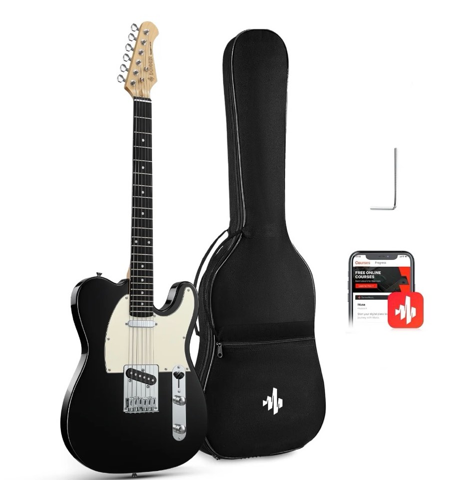 Donner Electric Guitar Solid Body SS Pickup with Gig Bag  Black  DTL-100