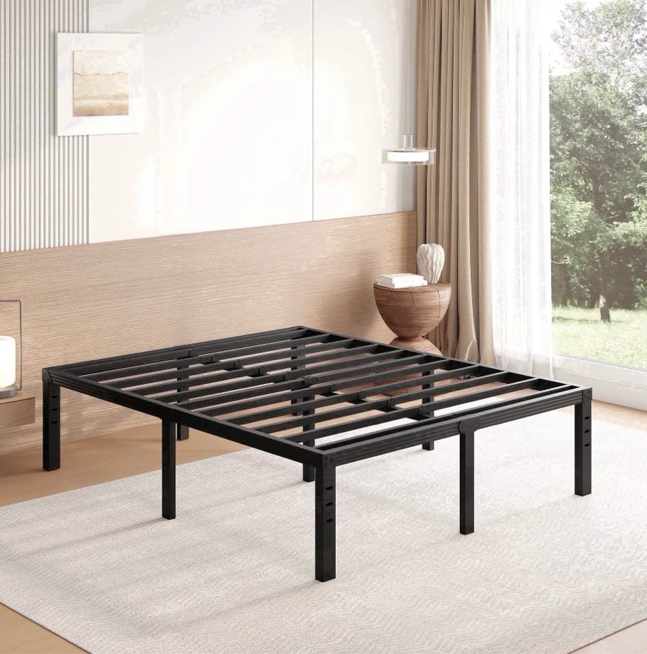 Fschos 18 Inch Queen Size Metal Bed Frame, Heavy Duty Metal Platform With Ample Storage Space, Sturdy Construction, No Box Spring Needed
